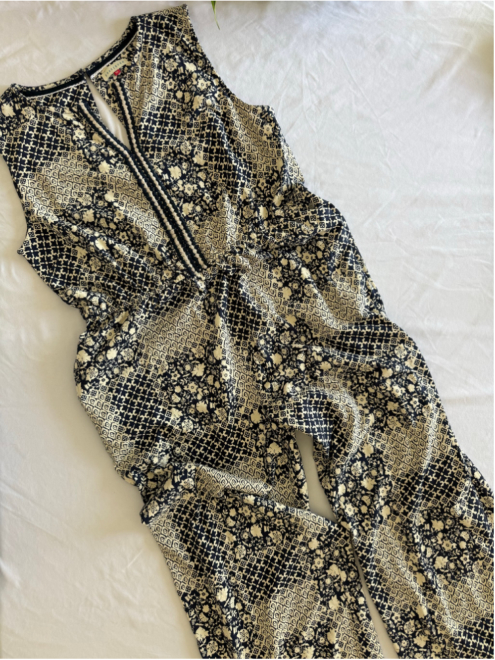 Women's Brakeburn Jumpsuit Size 16 Black Beige Patterned Sleeveless - Picture 7 of 14